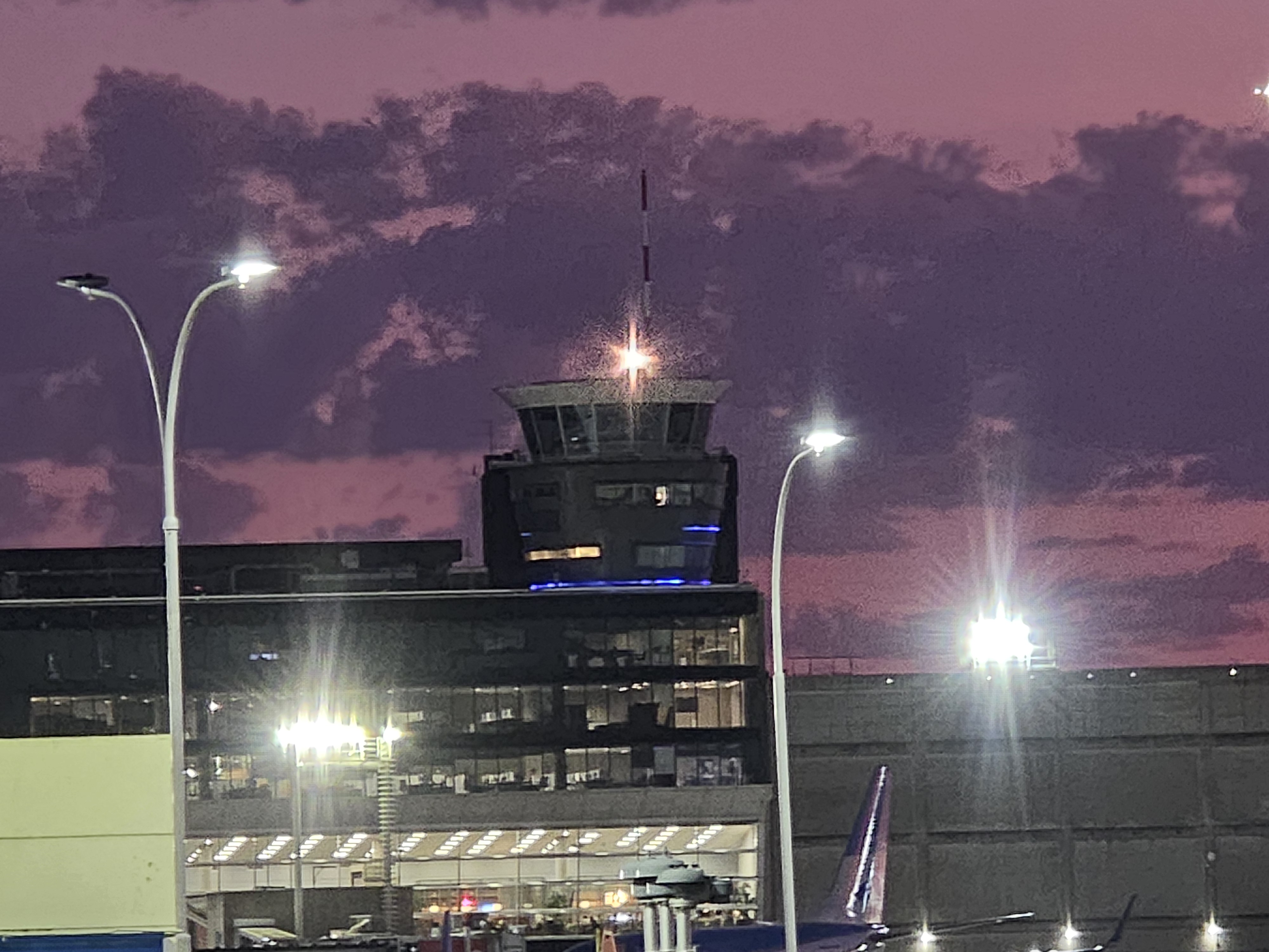 Air Traffic Control (ATC) tower of Aeroparque Jorge Newbery (IATA: AEP, ICAO: SABE), Buenos Aires, Argentina. The photo shows the modern 35-meter-high tower inaugurated in 2018, with its glazed contro
