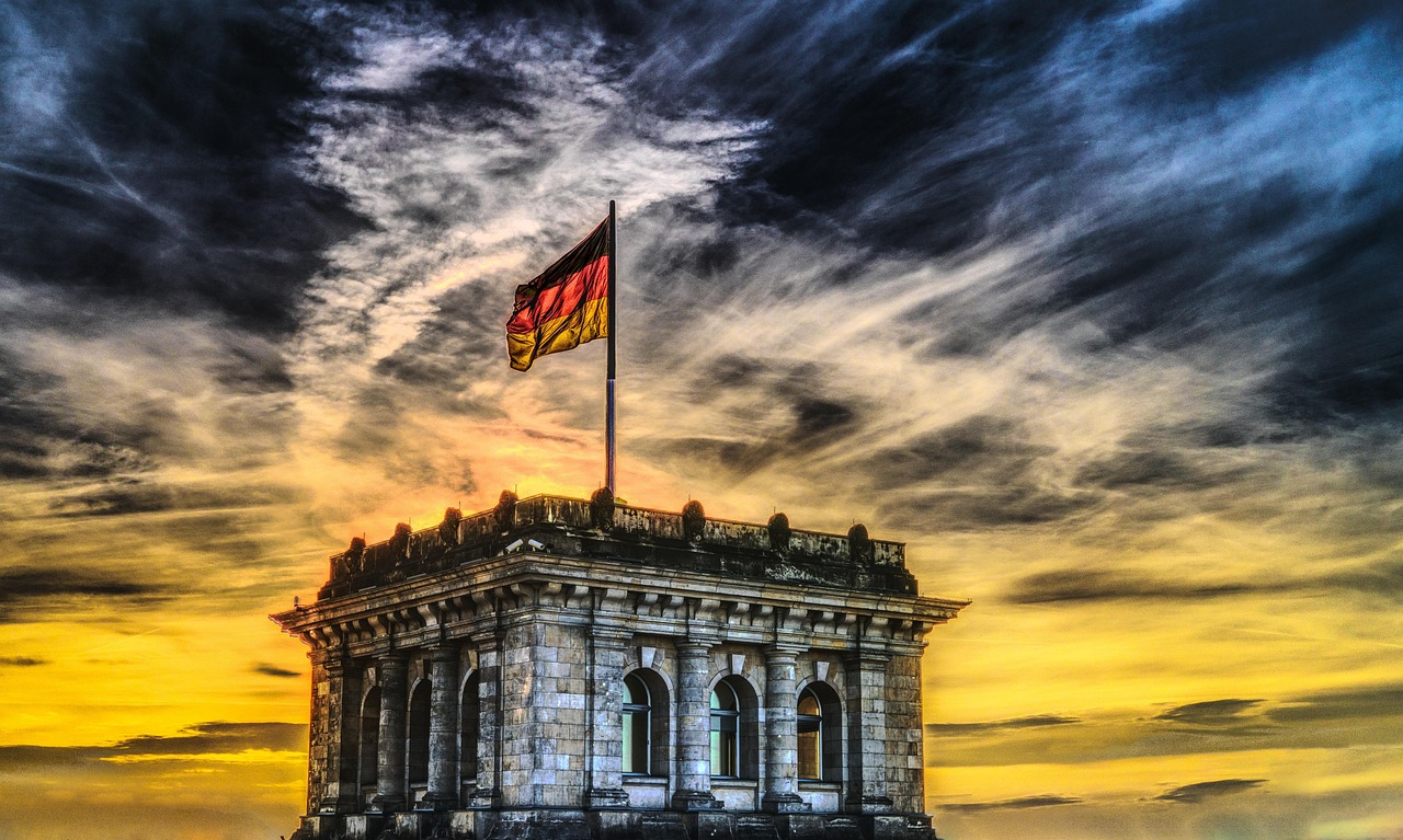 bundestag, german flag, nature, parliament, federal election, germany, capital city, flag, architecture, banner, building, government district, berlin, government, germany flag, city, politics, government building, german, flutter, clouds, facade, story, sightseeing