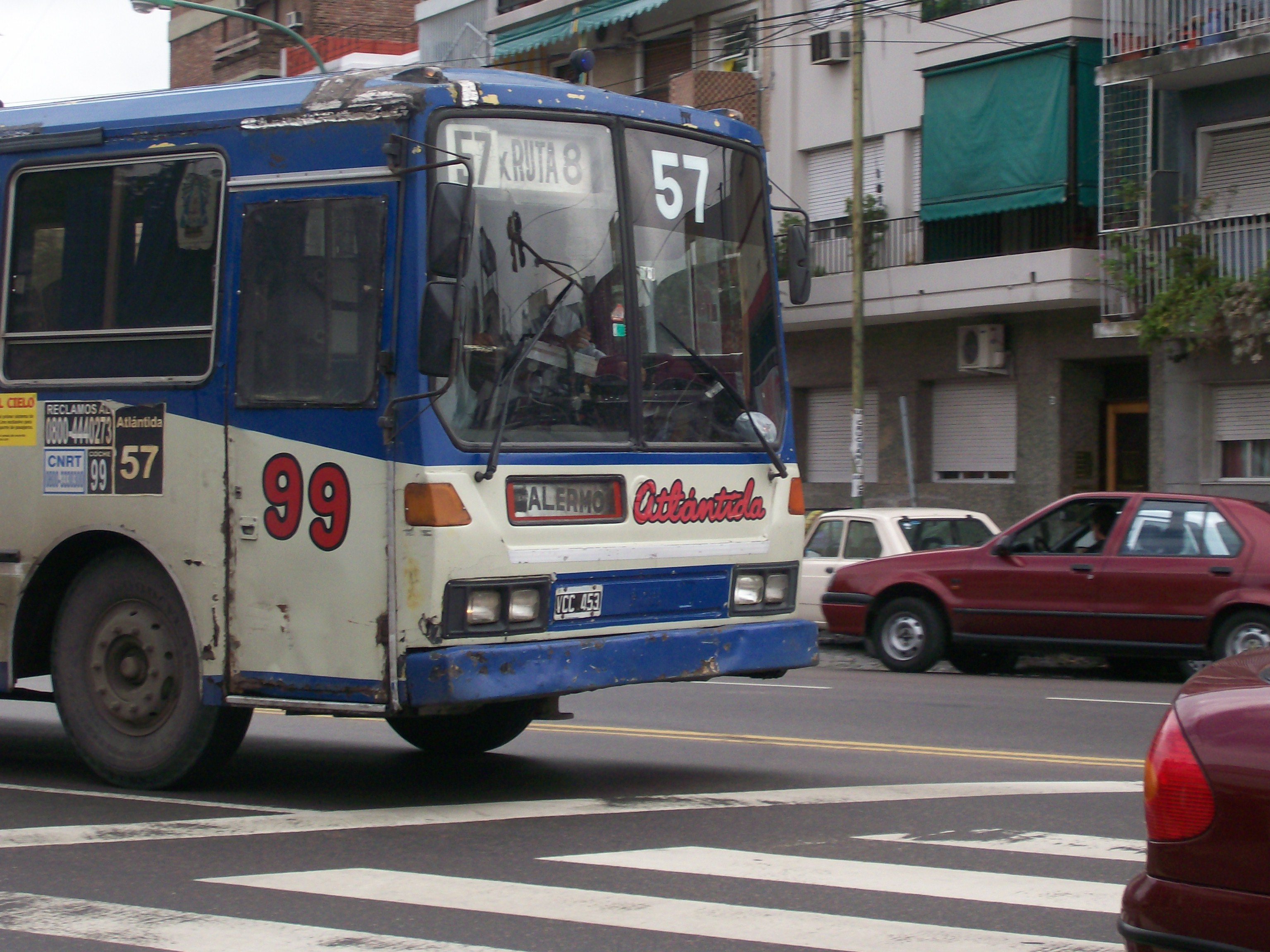 El Detalle bus (reg. VCC 453, #99) in Buenos Aires, Argentina. Colectivo, line 57, Transportes Atlántida S.A.C. operator.