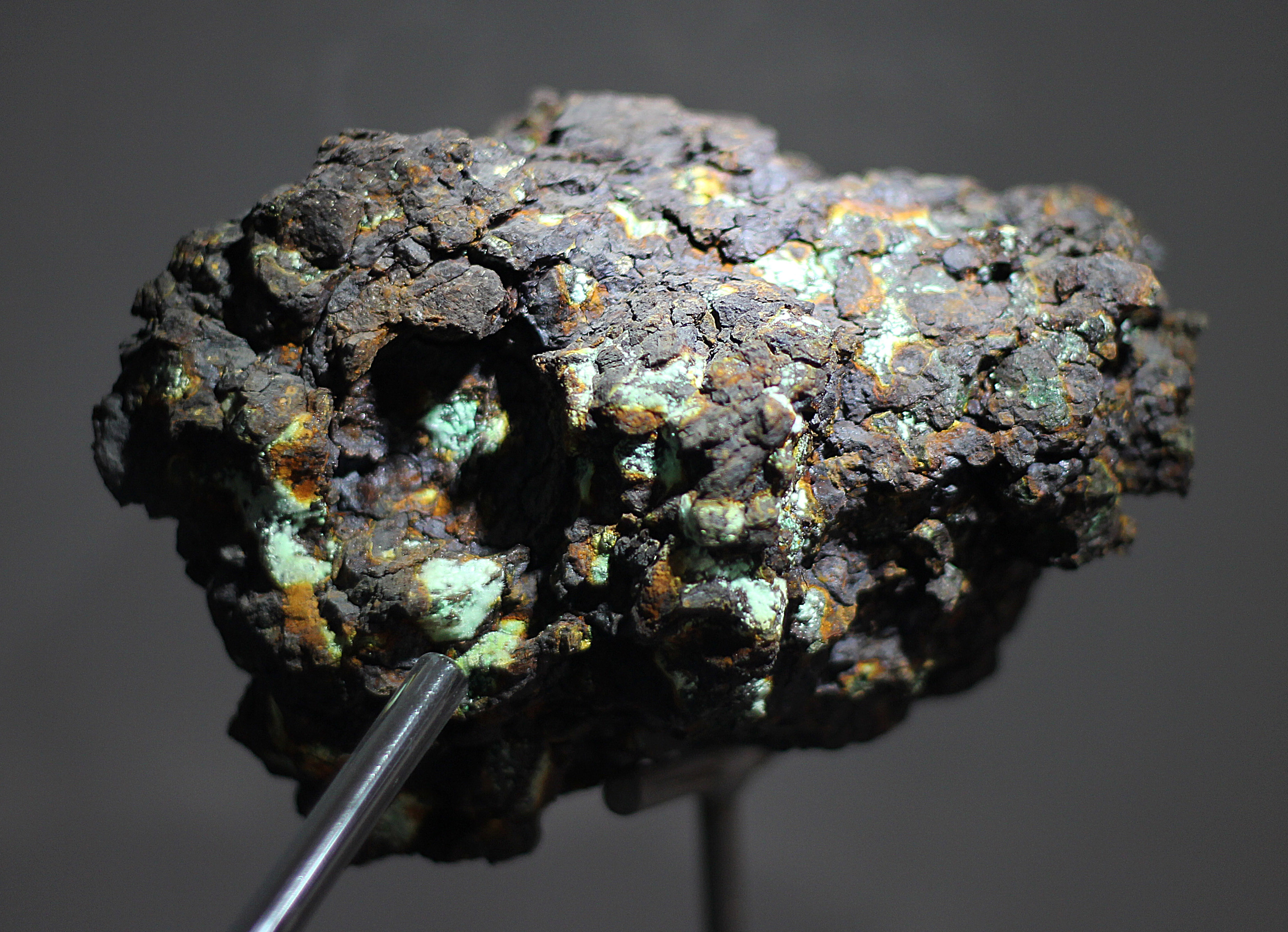 The meteorite of Vaca Muerta fell in a zone of coastal influence of the Atacama Desert where the humidity goes in land in the form of dense fog. This allowed the growth of wonderful crystalline format