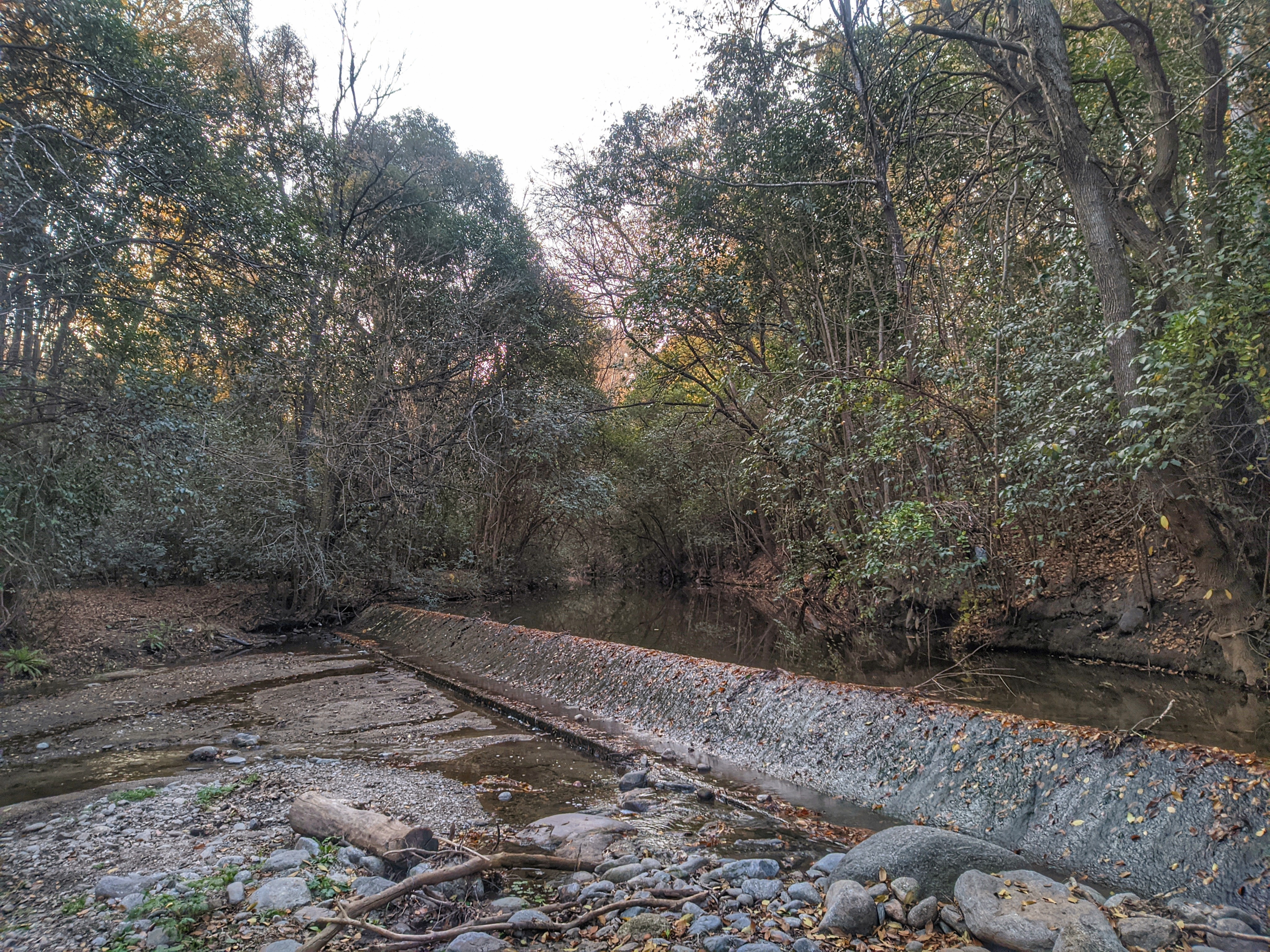 Azud en el arroyo El Sauce en Santa Rosa de Calamuchita. Deriva aguas del arroyo hacia una acequia empleada para riego en el vivero provincial cercano.